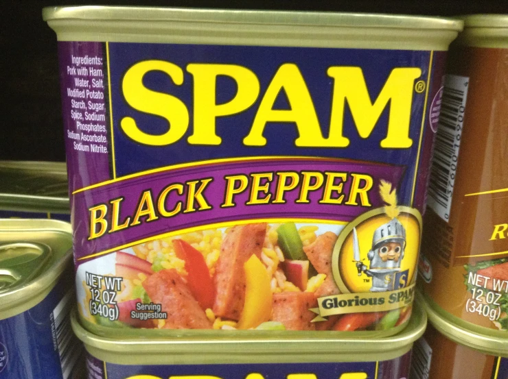 spam canned food, including black pepper and ground beef