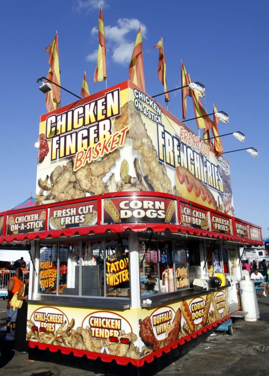 a food stand with large displays on top