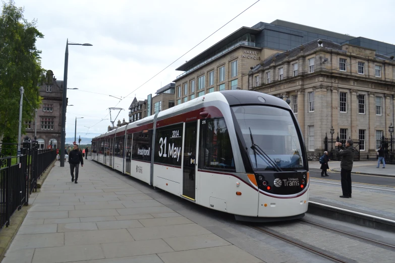 commuter train in a city station on the rails