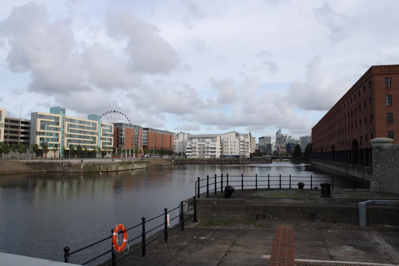 the city skyline is over looking the river