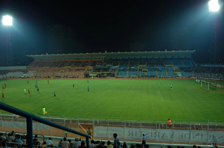 the soccer game is being played on the field