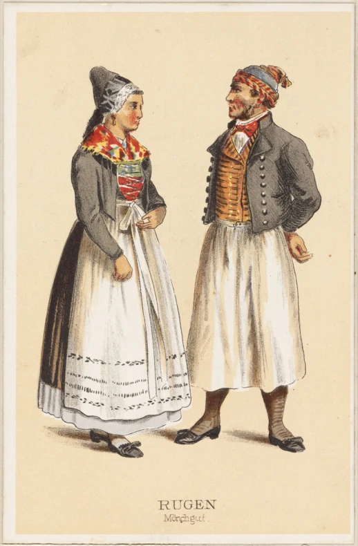 two people wearing dresses from the nineteenth century
