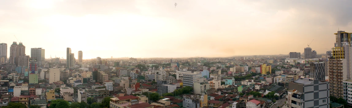 the skyline is shown with many buildings