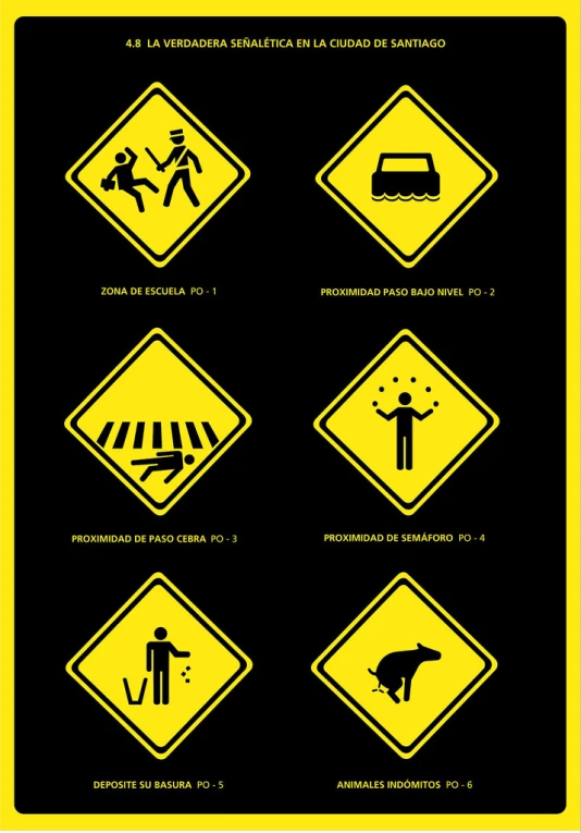 some very cute yellow signs on the side of a road