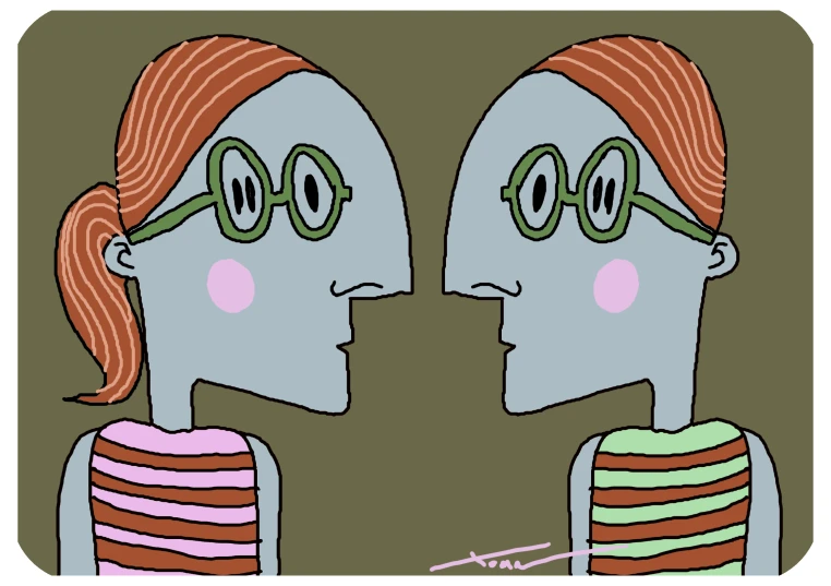 two people are facing each other in glasses