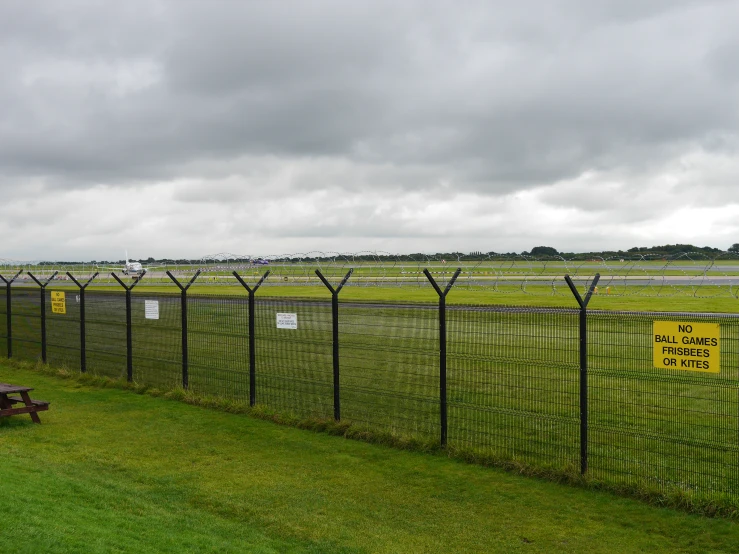 the fence in front of the grassy field has grass on it