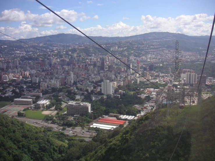 a cityscape that looks very high up and green