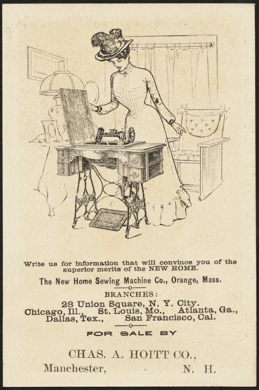 an old advertit is shown for the new home sewing machine co