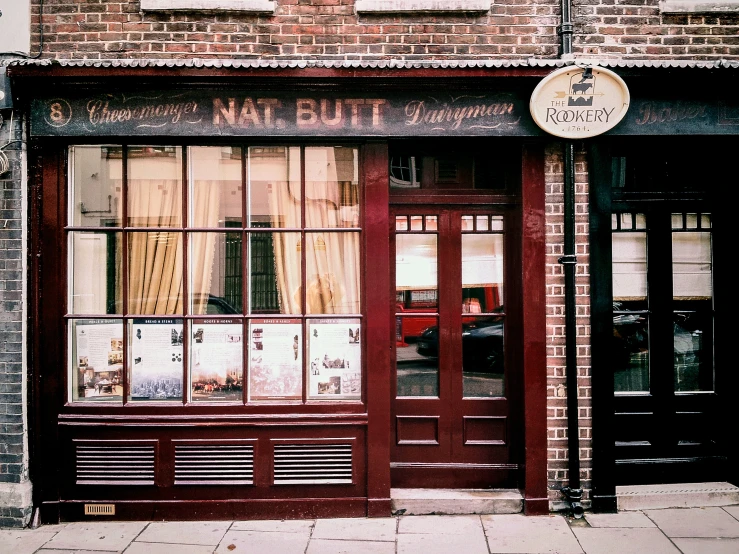 a storefront with a small window in front