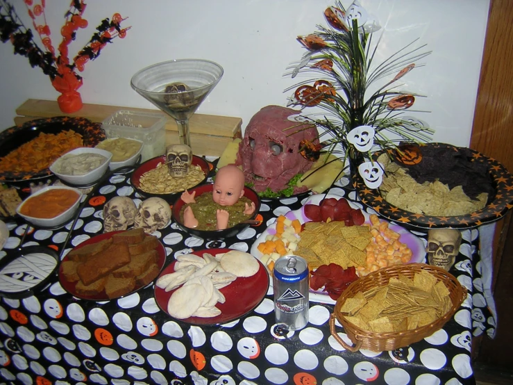 a table that has food and drinks on it