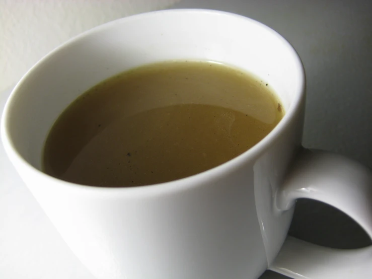 a closeup of a cup of soup with saucer