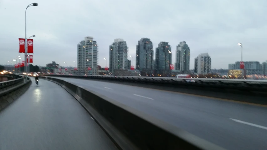 view from inside the car of a freeway through a city