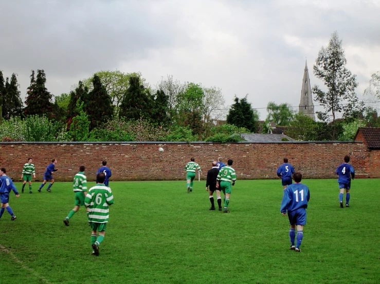 a group of people that are on a field playing soccer