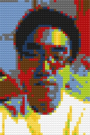 the head and shoulders of the painting are depicted on a piece of lego tile