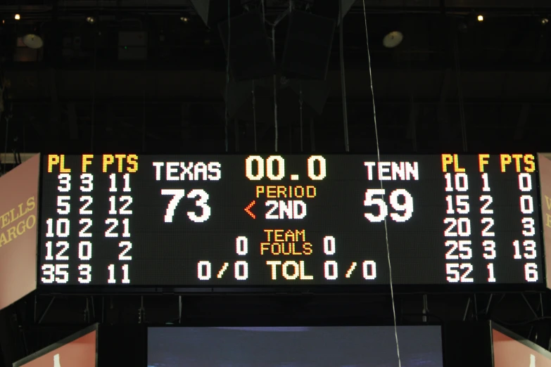 the score board shows the teams and field hours