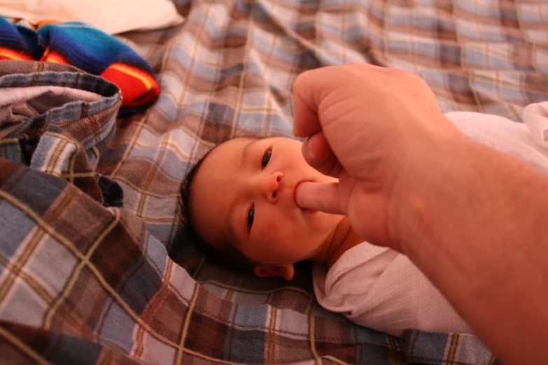 an infant is shown laying in a blanket