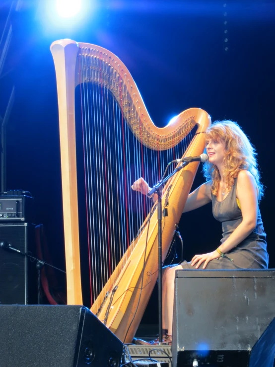 woman playing a harp on stage during performance