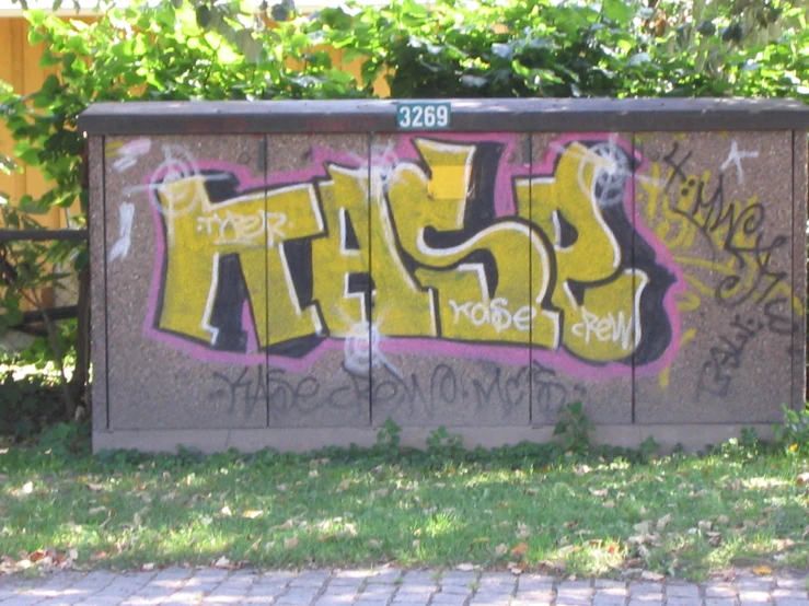 graffiti on a brick wall beside a fence