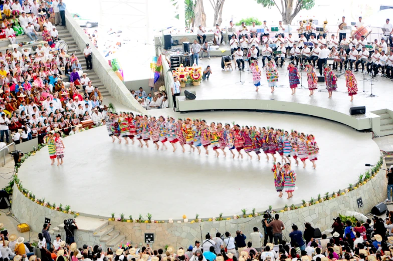 an aerial view of a crowd watching a show in a big circle