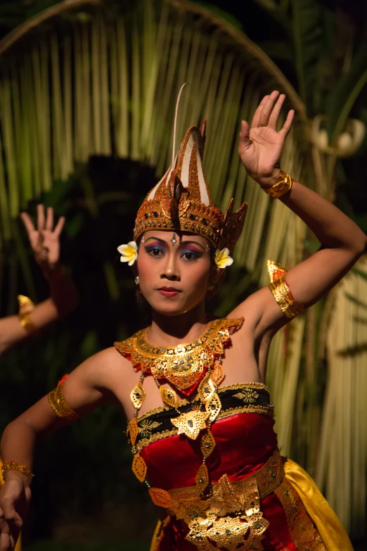 a woman in costume and headdress performing a show