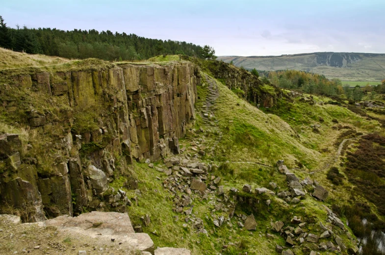 a large cliff that is next to the forest