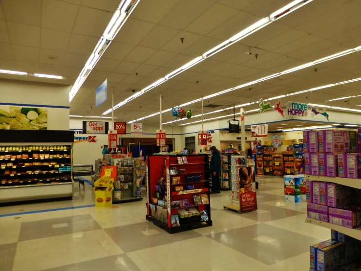 a grocery store's shelves, with empty bins