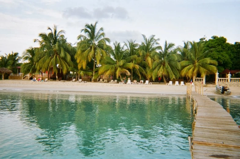 a view from the water of a tropical beach