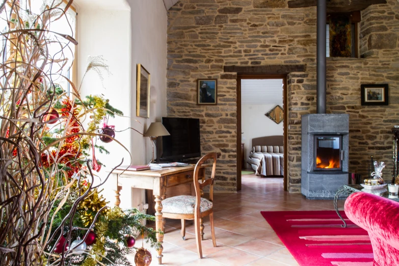 a fire in a wood burning fireplace in a living room