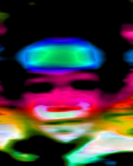 a distorted image with a woman's face with a brightly colored background