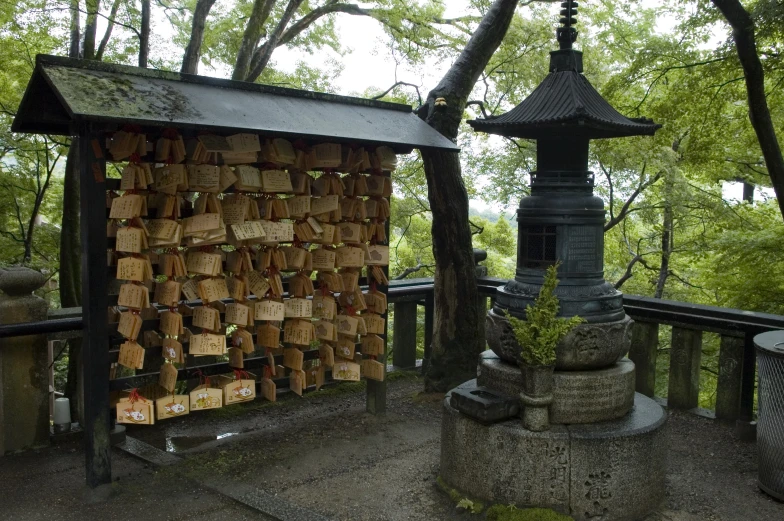 a display is displayed on the top of a wooden railing