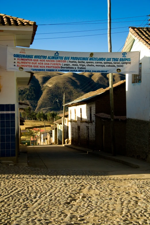 an old village with mountains in the background