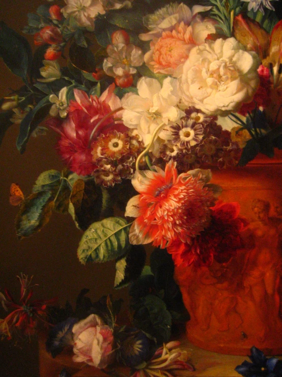 an artistic painting of a vase with flowers inside