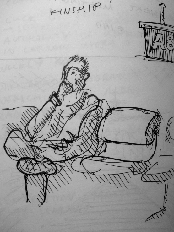 a drawing of a man in his chair is sitting