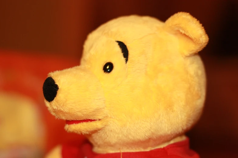 a close up of a small stuffed bear