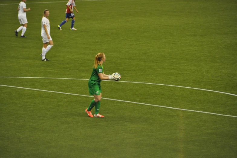 a woman with her soccer ball in hand