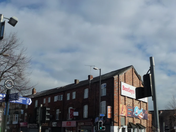 a picture of some very pretty buildings with signs