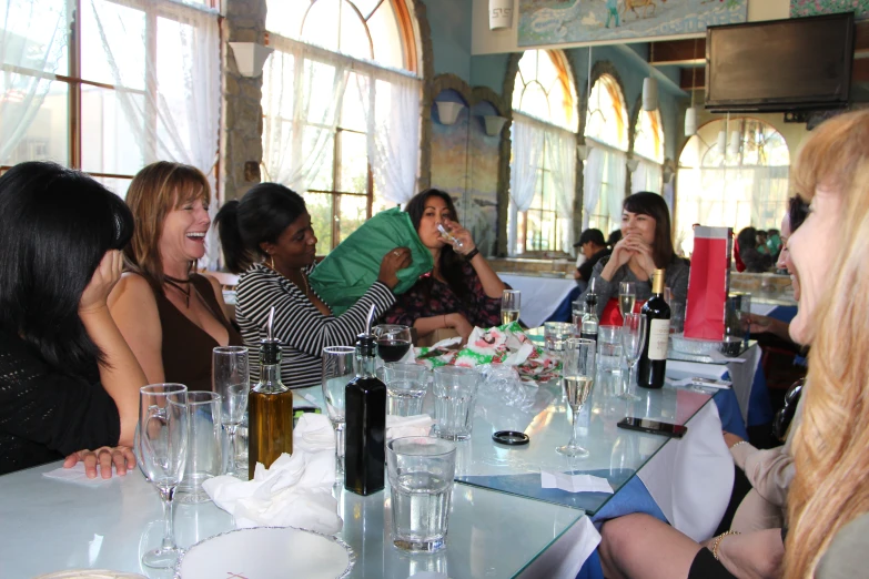 a group of women sitting around a table