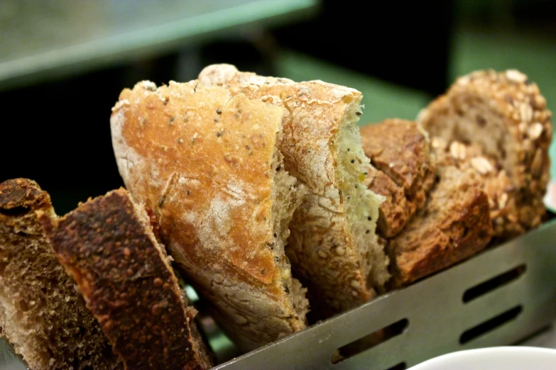 a bunch of bread that is on a table