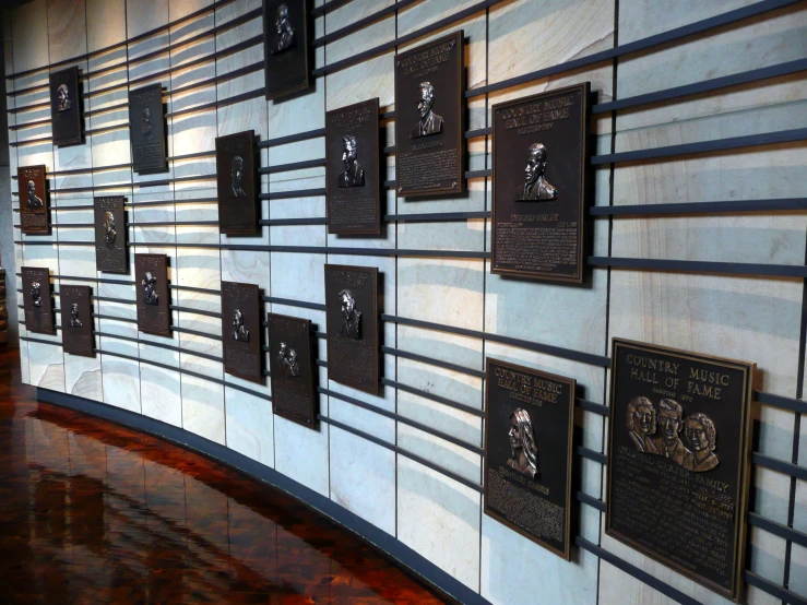 this is the wall with plaques for a museum