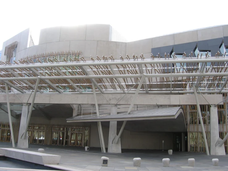 this is an architectural building that looks like it's covered in wooden beams