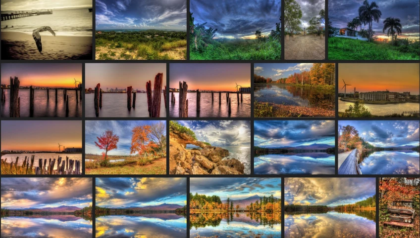 a collage with many different color images