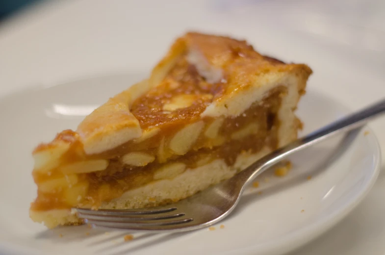 a dessert on a white plate with a fork