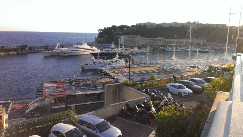 a marina with many cars parked at it