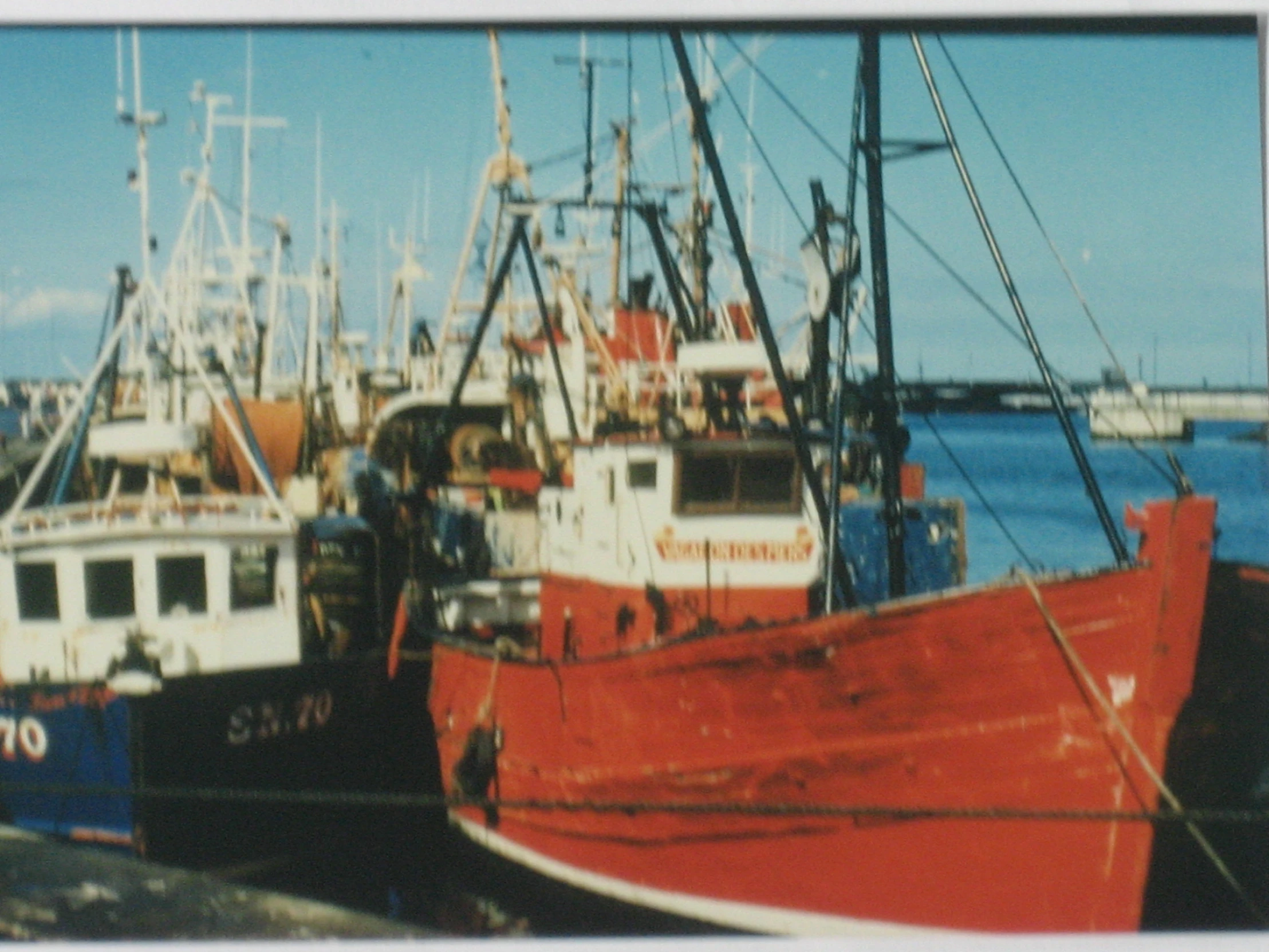 the boats are docked in the harbor on clear day