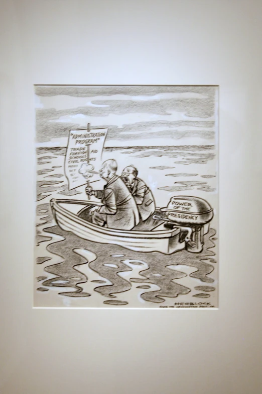 there is a drawing of a man and woman on the boat