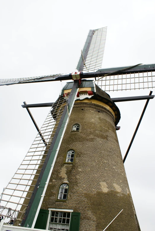 a windmill in a green grass field on a cloudy day