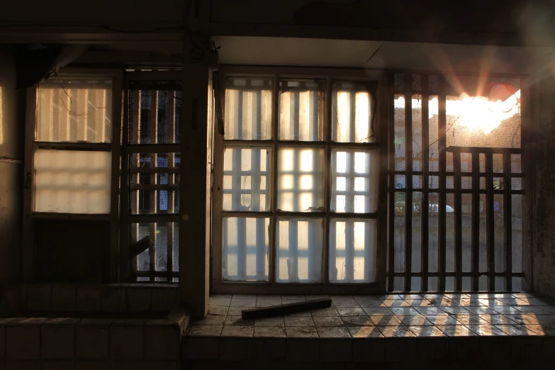 a run down window in an old building