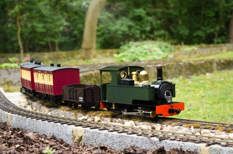 a model train on a rail road track