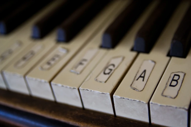 a set of piano keys with some type of label on them