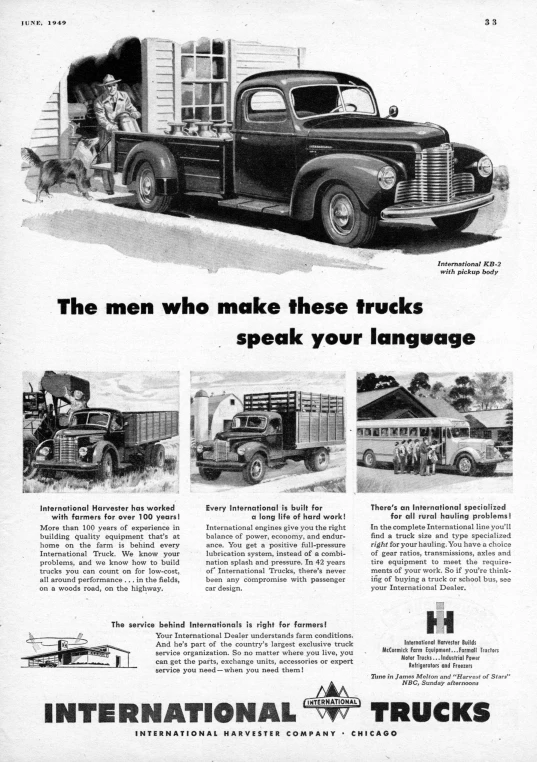 an old car advertit for international trucks